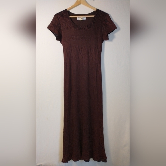 Jessica Howard Vintage 90's Retro Pencil Dress Cap Sleeve Dark Brown Fairy - Picture 4 of 8
